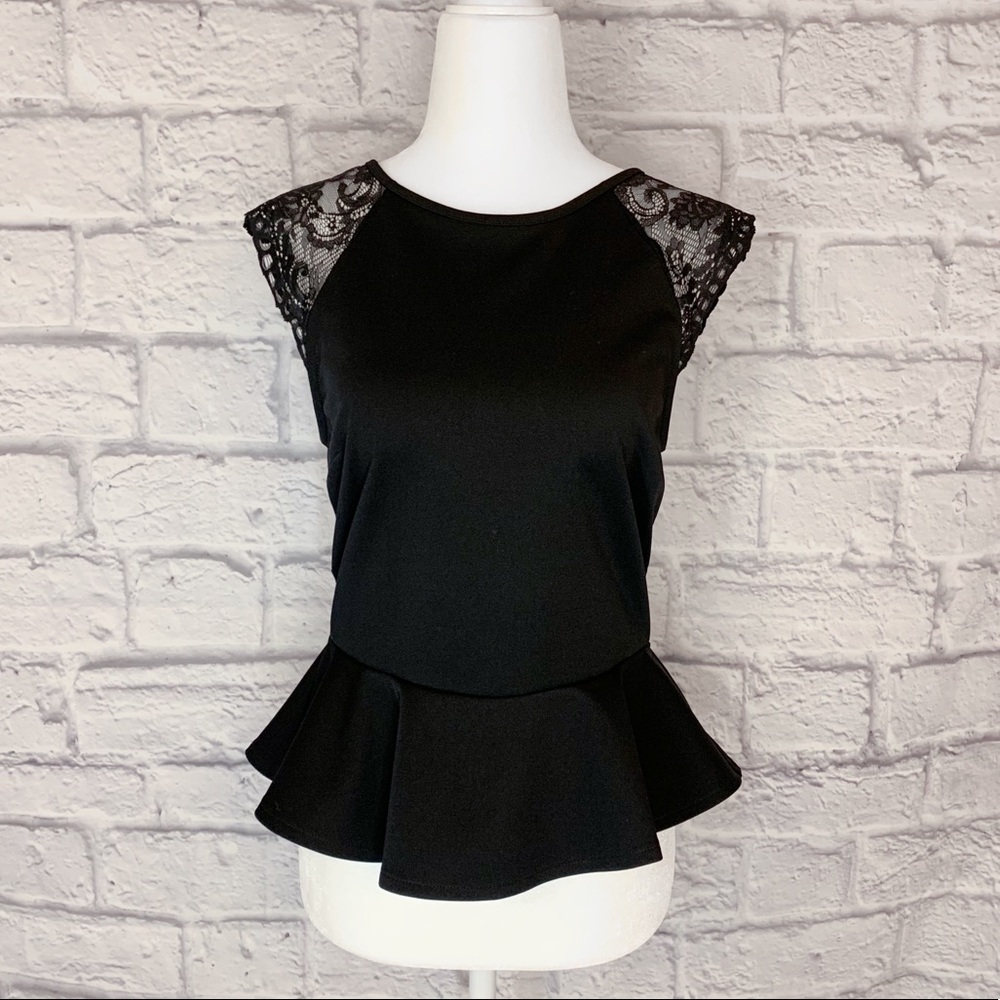 Topshop Black Sleeveless Peplum Top Lace Back